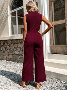 SHEIN Holidaya 休閒前紐扣純色女士連體褲