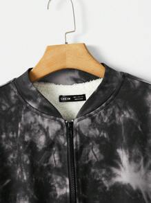 SHEIN EZwear 大碼紮染落肩飛行員夾克 - 黑色 - 查看 4
