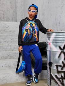 Tween Boy Letter And Figure Graphic Sweatshirt - Black - View 6