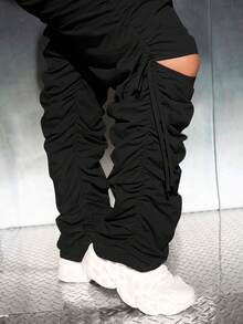 SHEIN SXY Plus Tie Waist Ruched Pants - Black - View 3