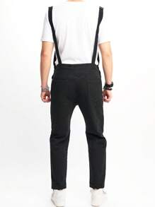 Manfinity Homme 男士字母圖案牛仔背帶褲不帶T恤 - 黑色 - 查看 2