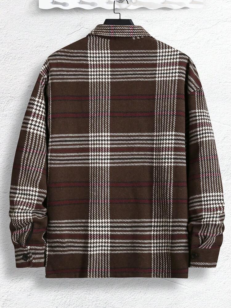 Men Plaid Print Pocket Patched Shacket