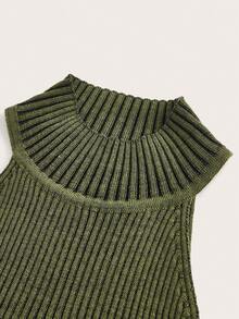 SHEIN ICON 金屬字母裝飾吊脖針織上衣 - 軍綠色 - 查看 3