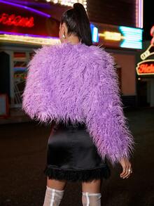 Allurite Solid Fuzzy Trim Cami Dress - Mauve Purple - View 2