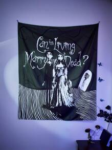 Corpse Bride | ROMWE 1pc Slogan Figure Graphic Tapestry,Dark Washable Tapestry Poster Wall Hanging For Bedroom Aesthetic - Multicolor - View 1