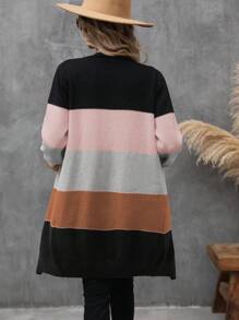 SHEIN LUNE Áo len cardigan thiết kế thường ngày Color Block - Hồng - Xem 2