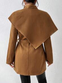 SHEIN Privé Mock Neck Belted Overcoat - Apricot - View 2