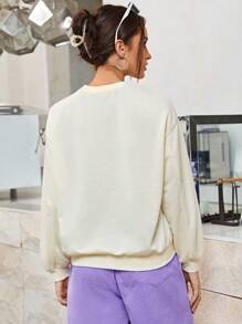 SHEINNeu 字母和卡通圖案落肩袖套頭衫 - 黃色 - 查看 2