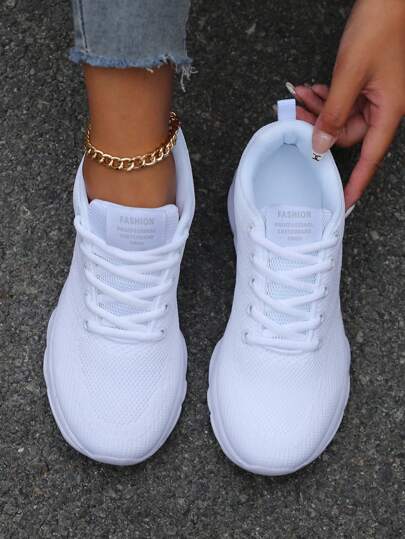 Spring And Autumn Fashionable Casual Slip-Resistant White Fabric Soft Lightweight Breathable Women's Running Shoes Ideal With Leggings