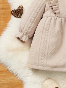 SHEIN Baby Girl Ruffle Trim Coat & Scarf - Khaki - View 3