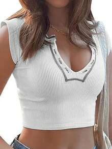 INAWLY Camiseta crop tejido de canalé - Blanco - Ver 5