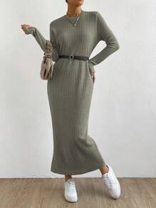 SHEIN Essnce 條紋針織T恤連衣裙不附腰帶 - 軍綠色 - 查看 4
