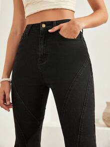Bohemela Raw Hem Flare Leg Jeans - Black - View 9