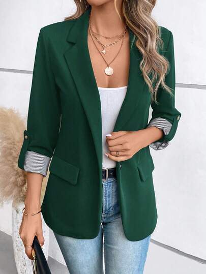 SHEIN LUNE Roll Tab Sleeve Blazer In Fall/Winter