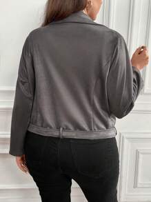 SHEIN LUNE Hơn Dây kéo Thắt lưng Suedette  Áo khoác moto - Xám - Xem 2
