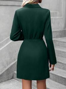 SHEIN Clasi Lapel Neck Wrap Hem Dress - Dark Green - View 2