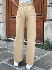 Solid Straight Leg Jeans - Apricot - View 2