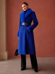 MOTF PREMIUM WOOL-BLEND FAUX FUR COAT - Baby Blue - View 10
