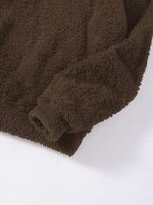 SHEIN LUNE Solid Teddy Hoodie - Coffee Brown - View 3