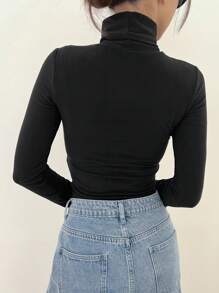 DAZY Solid High Neck Tee Long Sleeve Women Tops