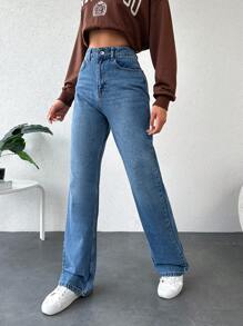 Straight Leg Jeans - Medium Wash - View 5