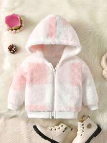 男嬰大方格圖案連帽法蘭絨夾克 - 粉色 - 查看 1