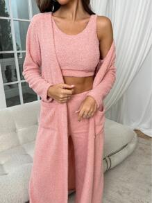 SHEIN Unity Top tank crop unicolor con pantalones & Abrigo - Rosa - Ver 4