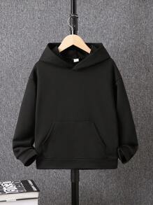 SHEIN Tween Girl Star Print Hooded Trench Coat - Black - View 2