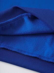 SHEIN LUNE Plus Hand Print Thermal Lined Sweatshirt - Royal Blue - View 3