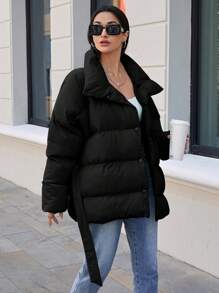 EURMUSE 素色腰帶按扣前麵包服