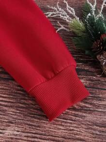 SHEIN EZwear Christmas Print Thermal Lined Sweatshirt - Red - View 6