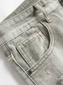 Men's Fashionable Distressed Patchwork Color Denim Jeans - Green - View 5