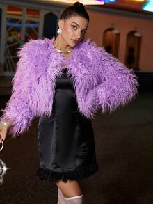 Allurite Solid Fuzzy Trim Cami Dress - Mauve Purple - View 6