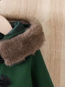 Bebé niño Abrigo ribete lanudo con capucha botón duffle delantero - Verde militar - Ver 4