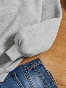 SHEIN Cô gái Tween 1 Miếng Đồ họa Khẩu hiệu Lót nhiệt Áo chui đầu - Xám - Xem 4