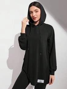 Mulvari 拼接细节开衩下摆连帽衫和打底裤两件套 - 黑色 - 查看 4