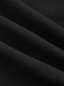 SHEIN MOD Plus Size Solid Drop Shoulder Drawstring Sweatshirt - Black - View 3