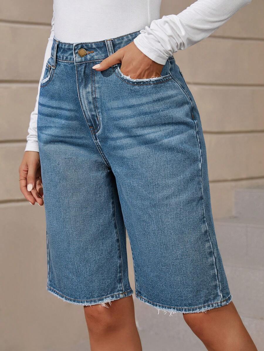 EMERY ROSE High Waist Raw Trim Denim Shorts