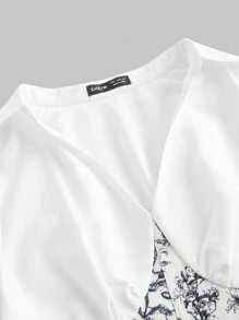 SHEIN MOD Floral Print Shirred Waist Dress - White - View 3