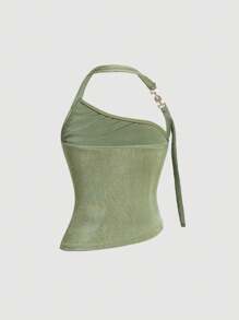 SHEIN MOD Solid Ruched Halter Bodycon Summer Top