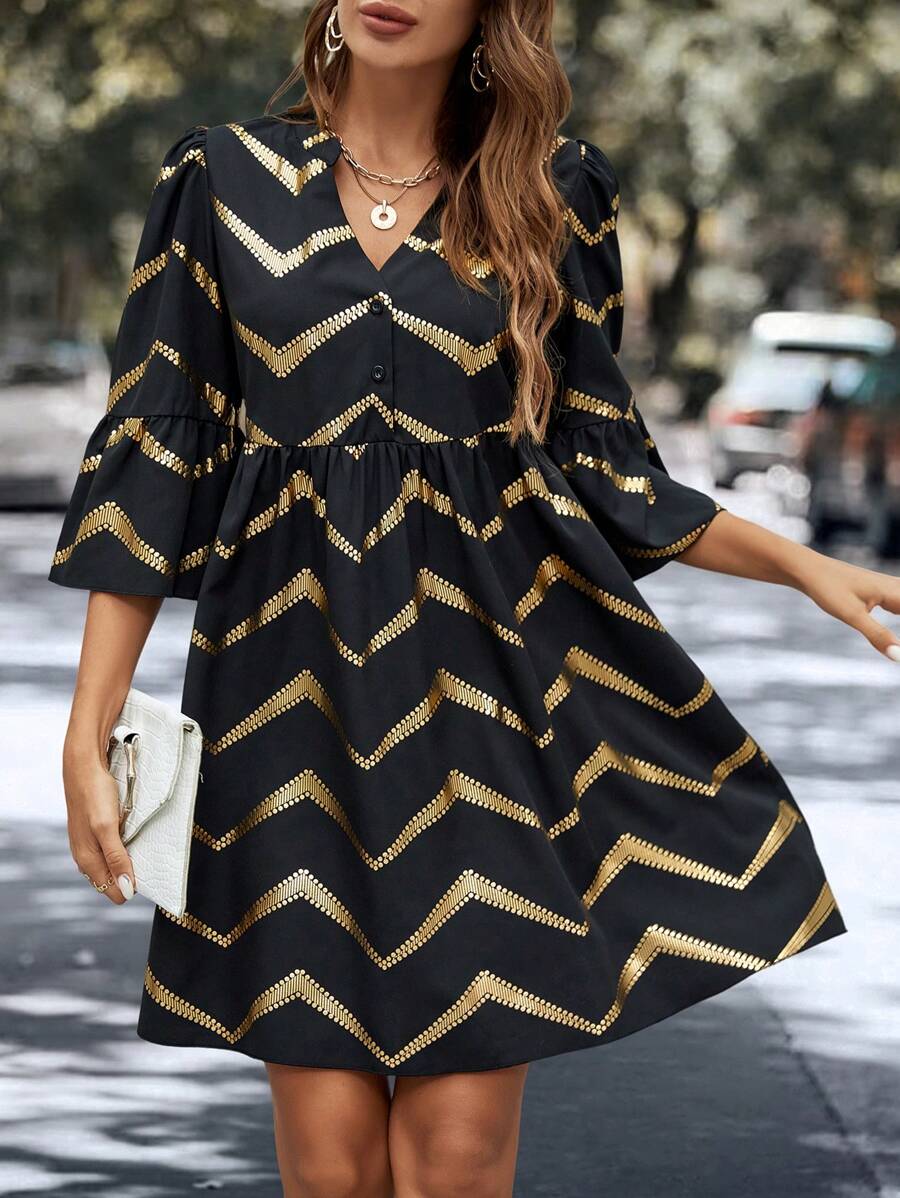 Chiquease Print Smock Dress - Black - View 1