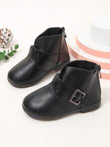 寶寶秋冬時尚休閒戶外扣飾平底靴 - 黑色 - 查看 5