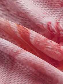 SHEIN MOD 人物印花垂領頭巾下擺吊帶上衣 - 粉色 - 查看 4