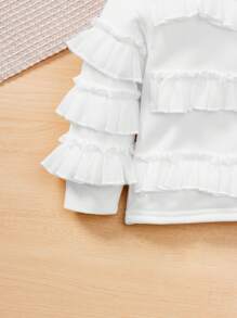 SHEIN Girls Baby Ruffle Trim Sweatshirt - White - View 3