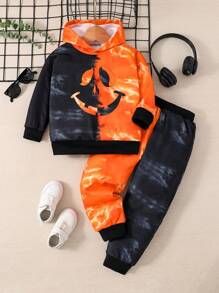SHEIN Young Girl Tie Dye Cartoon Graphic Hoodie & Sweatpants - Multicolor - View 1