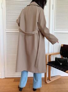 DAZY Lapel Neck Raglan Sleeve Double Breasted Belted Overcoat Women Jacket,Fall Women Clothes - Khaki - View 2