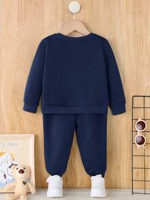 SHEIN 男嬰字母補丁細節衛衣和衛褲 - 寶藍色 - 查看 2