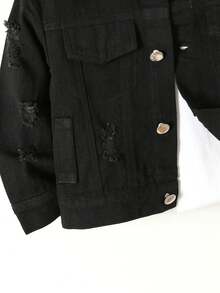 Young Boy Ripped Flap Pocket Denim Jacket Without Tee - Black - View 5
