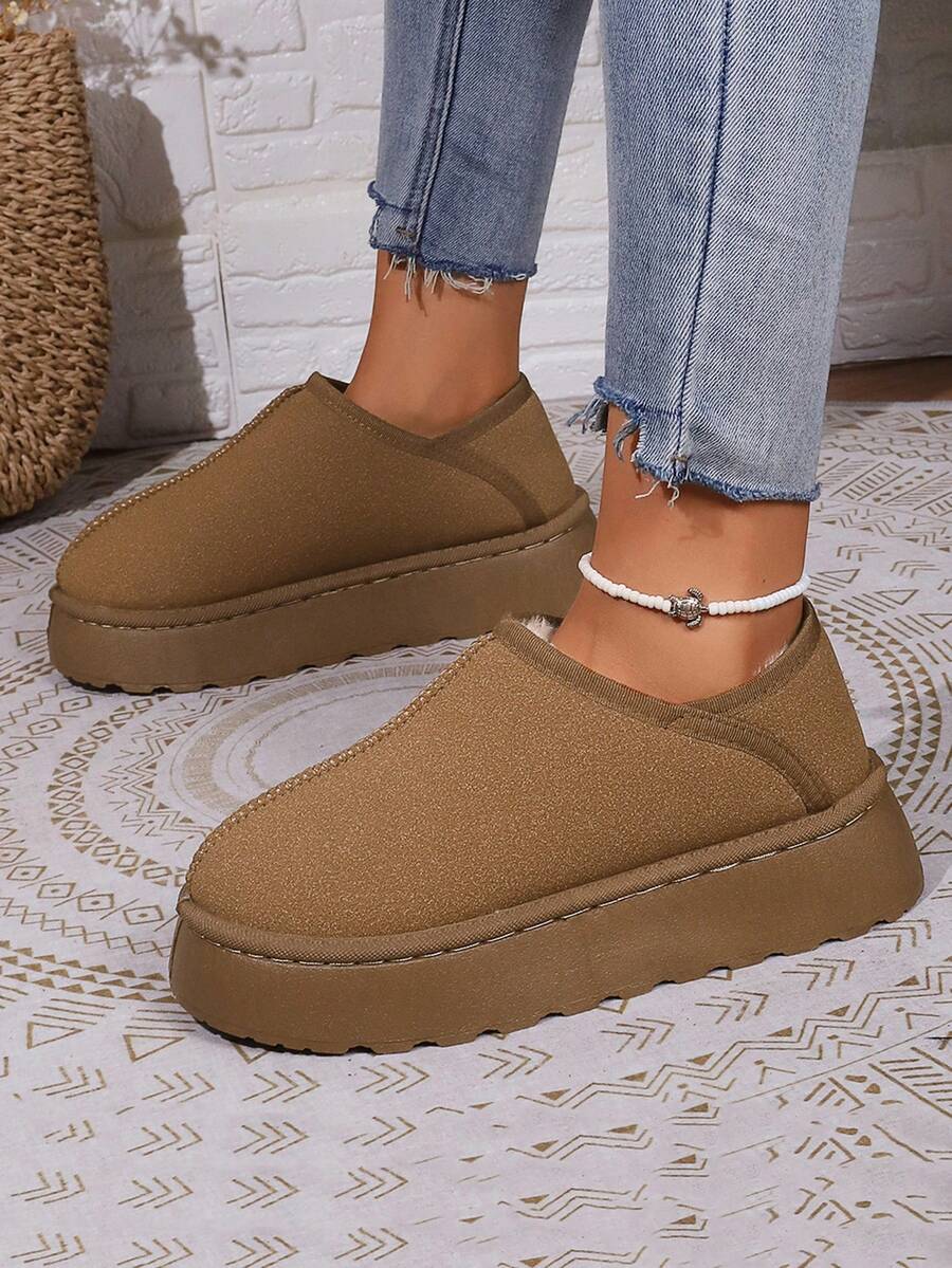 女性冬天靴子厚底雪地靴低胸踝靴棕色的 - 棕色 - 查看 1