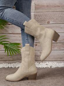 Fall/Winter 2025 Women's Vintage Fashionable Western Style Embroidered Cowboy Boots - Beige - View 6